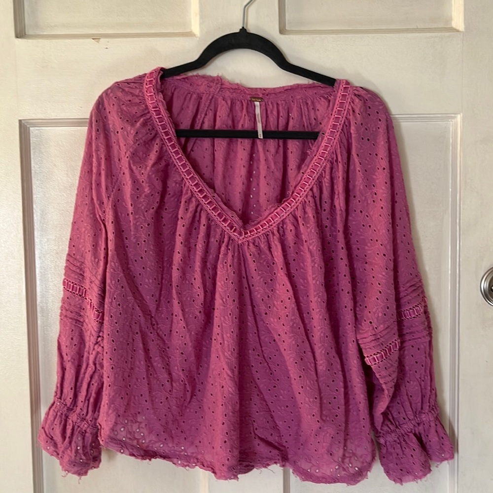 Free People Pink Eyelet Darcy top